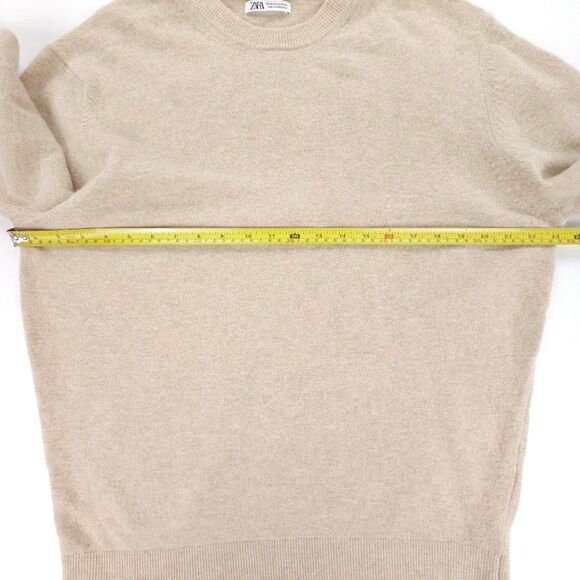 ZARA MAN Wool Crew Neck Pullover Sweater Beige Old Money Quiet Luxury Minimal XL - Picture 3 of 7